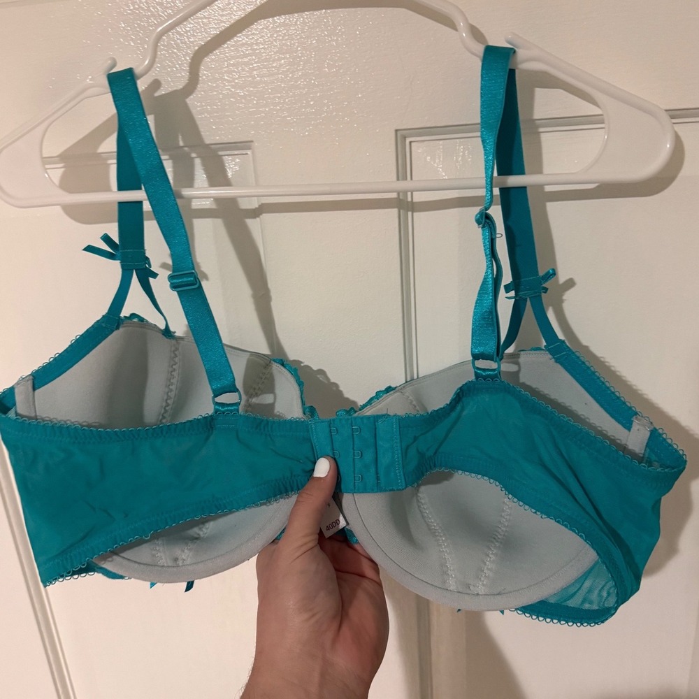 Adore Me Teal Lace Corset Detail Underwire Bra 40DD Turquoise Satin Bows - Picture 2 of 3